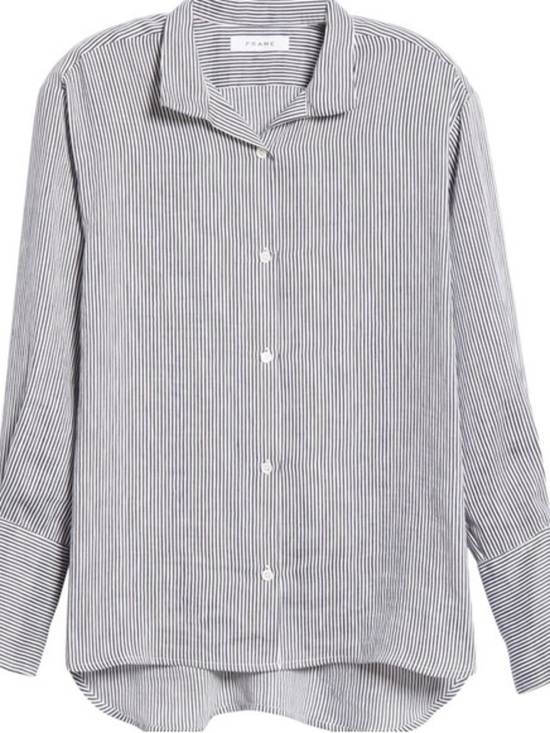 Frame Denim Tops - FRAME Women's Navy White Striped Button Down Shirt XS